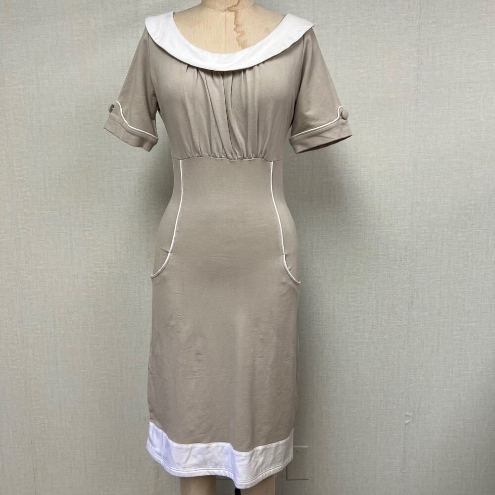 NWT Deadstock 2000s Color Block White Beige Retro Pencil Dress